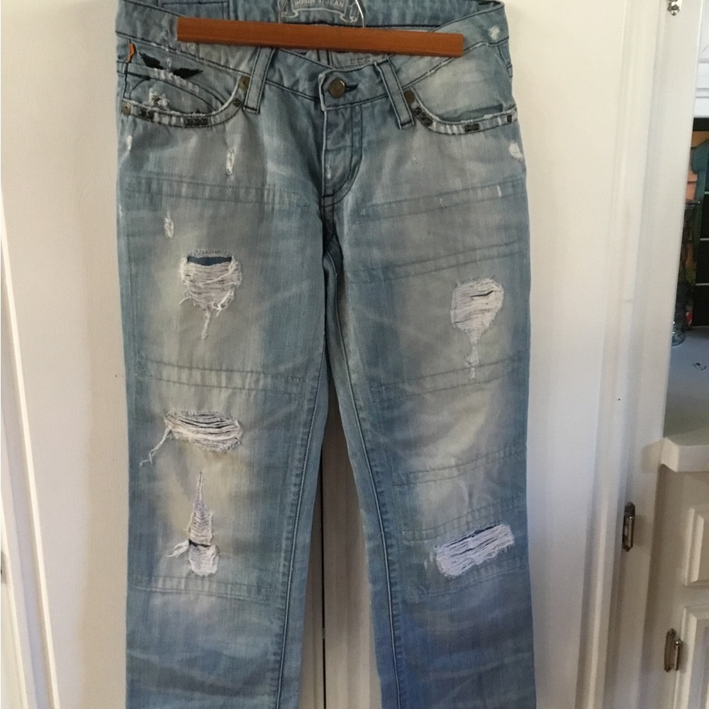 Robin stressed boyfriend jeans raw hem womens size 27 P8216